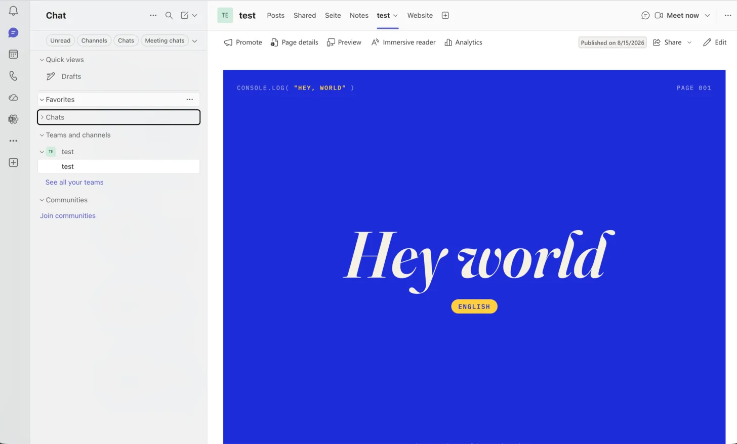 An HTML page hosted on yapp.page rendering inside a Microsoft Teams channel tab through a SharePoint page with the Embed web part